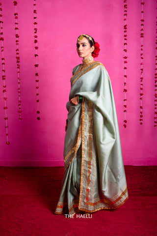 Padmini Pistachio Tussar Silk Saree