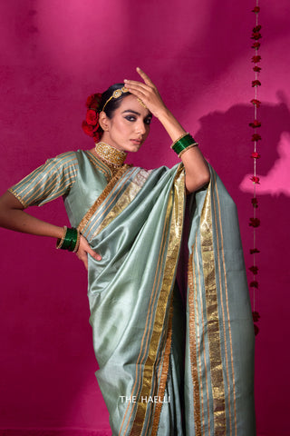 Padmini Pistachio Tussar Silk Saree