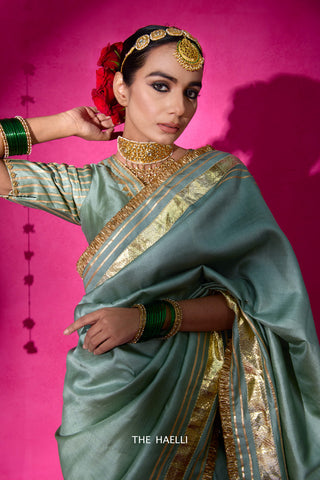 Padmini Pistachio Tussar Silk Saree