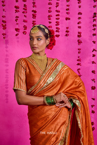 Padmini Rust Tussar Silk Saree