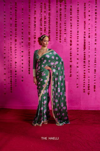 Raavi Green Satin Silk Saree