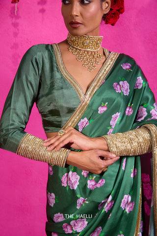 Raavi Green Satin Silk Saree