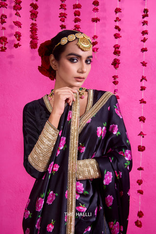 Raavi Black Satin Silk Saree