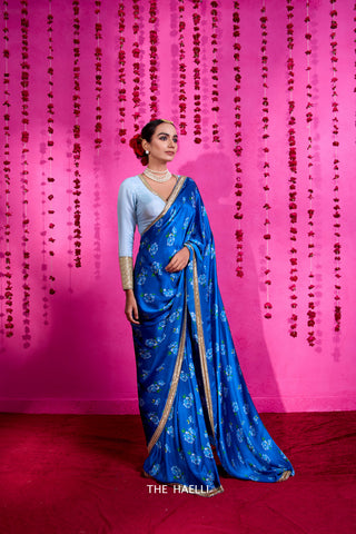 Raavi Blue Satin Silk Saree