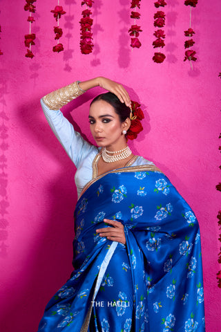 Raavi Blue Satin Silk Saree