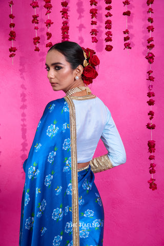 Raavi Blue Satin Silk Saree