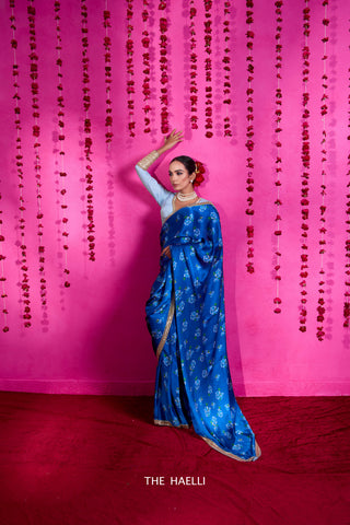 Raavi Blue Satin Silk Saree