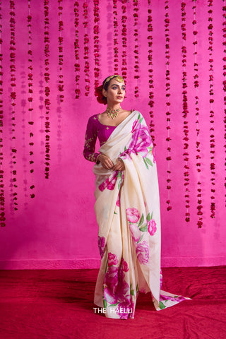 Nagma Off White Tussar Silk Saree