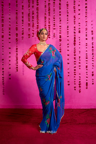 Tara Blue Georgette Silk Saree