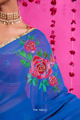 Tara Blue Georgette Silk Saree