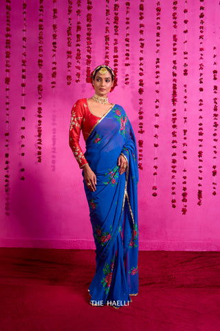 Tara Blue Georgette Silk Saree