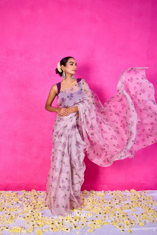 Raavi Lilac Organza Silk Saree