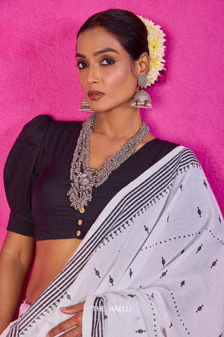 Tribe White Cotton Saree