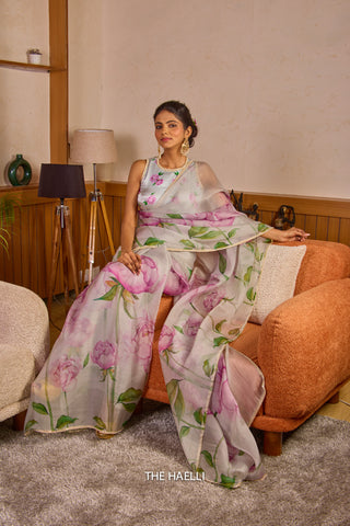 Bloom Grey Organza Saree