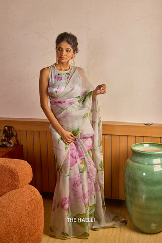 Bloom Grey Organza Saree