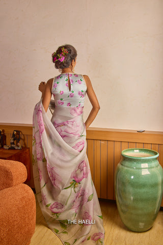 Bloom Grey Organza Saree