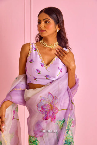Kamal Lilac Organza Silk Saree
