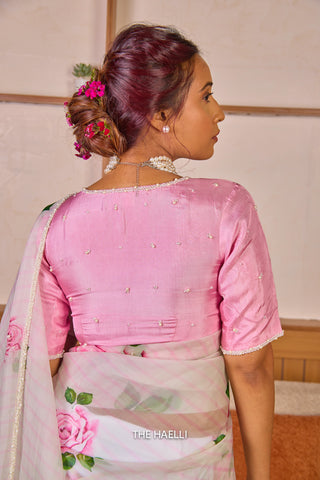 Amira White Organza Silk Saree with Pink