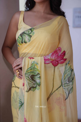 Kamal Yellow Chiffon Silk Saree