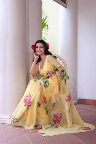 Kamal Yellow Chiffon Silk Saree