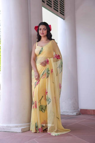 Kamal Yellow Chiffon Silk Saree