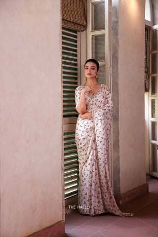 Roma Cream Satin Silk Saree