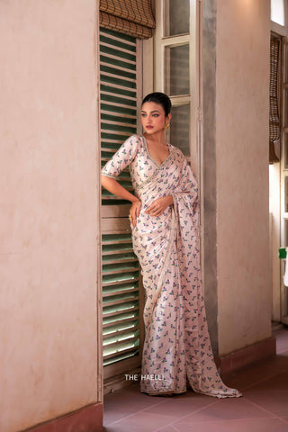 Roma Cream Satin Silk Saree