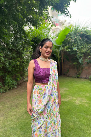 Love Birds Lilac Chiffon Saree