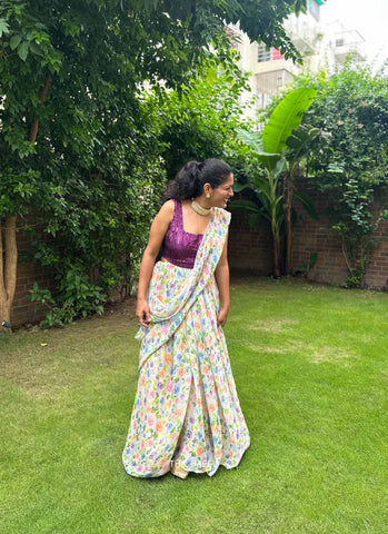 Love Birds Lilac Chiffon Saree