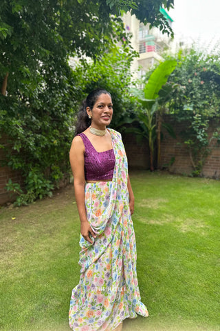 Love Birds Lilac Chiffon Saree