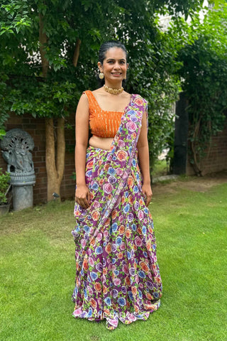 Love Birds Purple Chiffon Saree