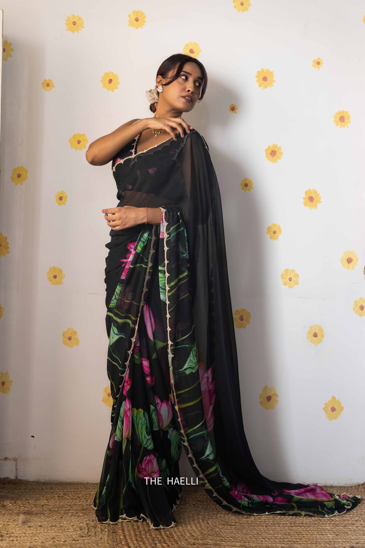 Kumud Black Chiffon Silk Saree