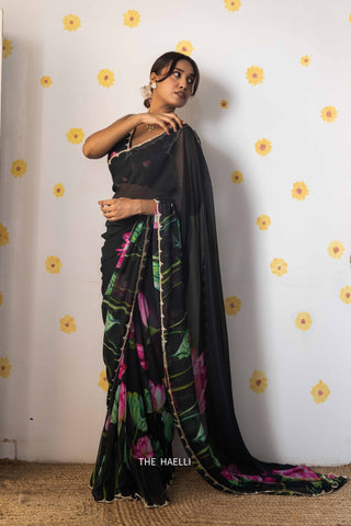 Kumud Black Chiffon Silk Saree