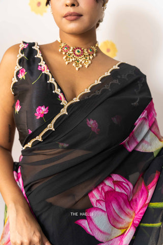 Kumud Black Chiffon Silk Saree