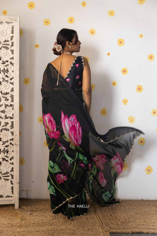 Kumud Black Chiffon Silk Saree