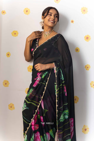 Kumud Black Chiffon Silk Saree