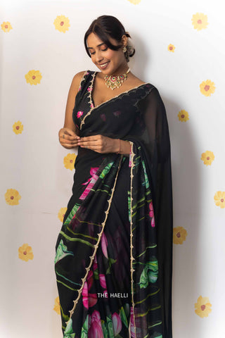 Kumud Black Chiffon Silk Saree