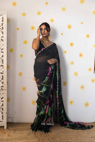 Kumud Black Chiffon Silk Saree