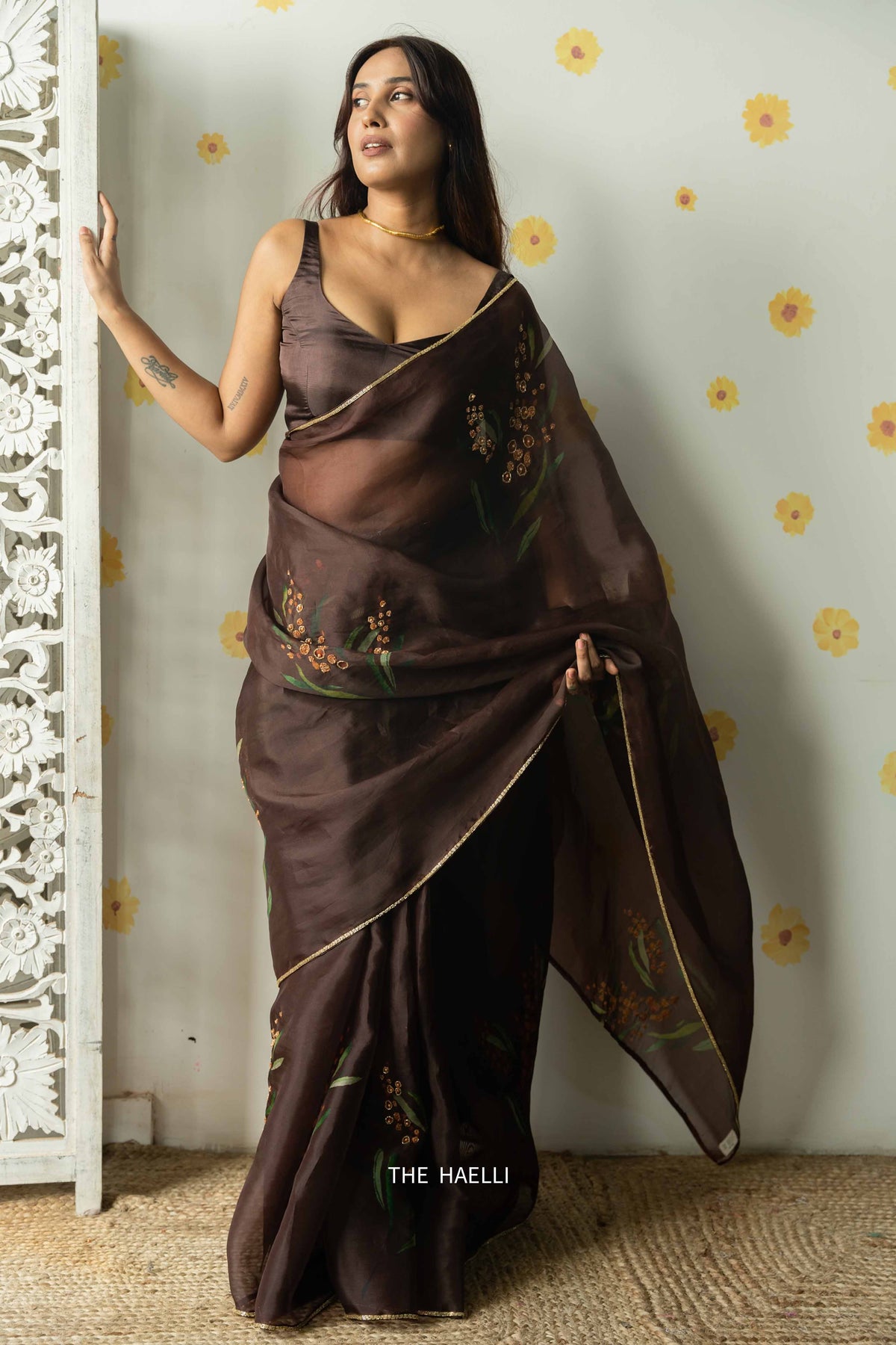 Sufi Brown Organza Silk Saree