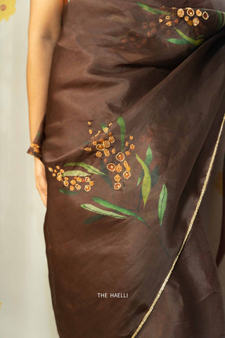 Sufi Brown Organza Silk Saree
