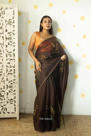 Sufi Brown Organza Silk Saree