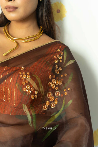 Sufi Brown Organza Silk Saree