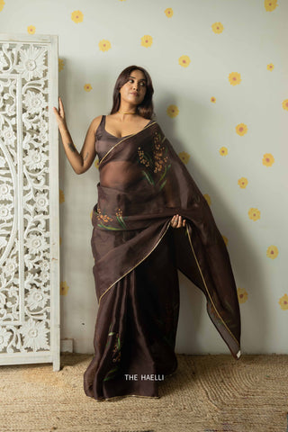 Sufi Brown Organza Silk Saree