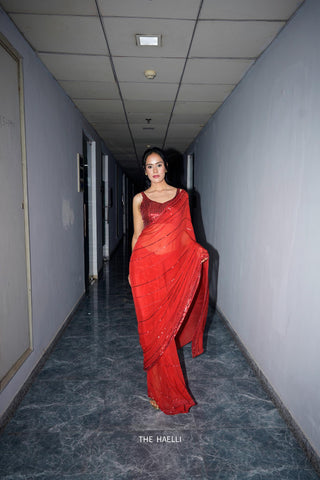 Maya Red Chiffon Silk Saree