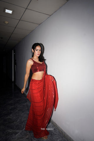 Maya Red Chiffon Silk Saree