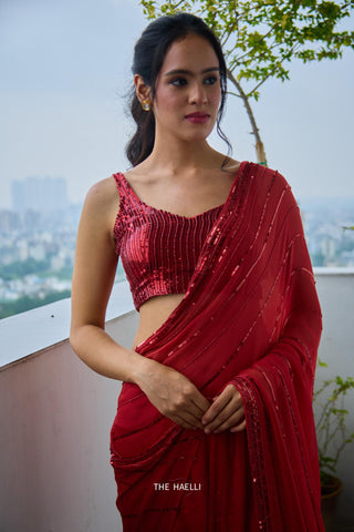 Maya Red Chiffon Silk Saree
