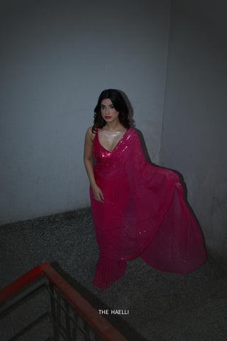 Maya Fuchsia Chiffon Silk Saree