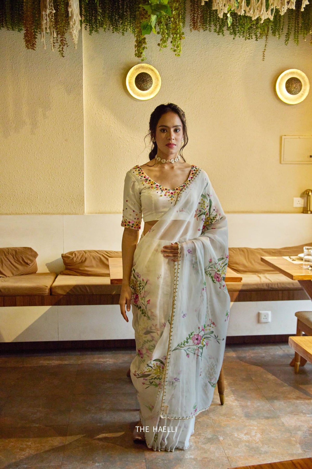 Gul White Organza Saree