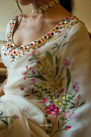 Gul White Organza Saree