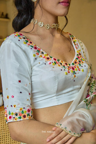 Gul White Organza Saree